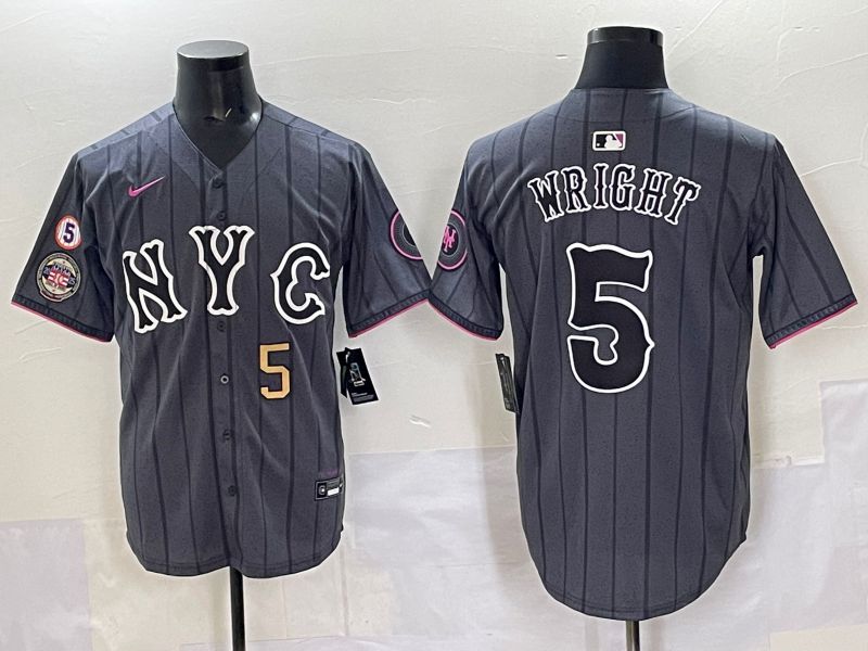 Men 2025 New York Mets 5 Wright Grey Game Nike MLB Jersey style 09